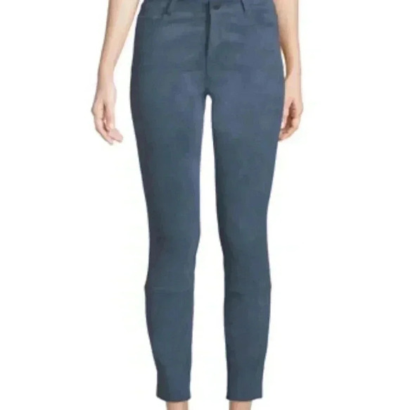 Theory Washable Stretch Genuine Suede Leather FivePocket Cropped Pants Blue Lamb - Picture 1 of 11